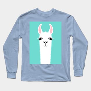 LLAMA ALPACA PORTRAIT ON BLUE Long Sleeve T-Shirt